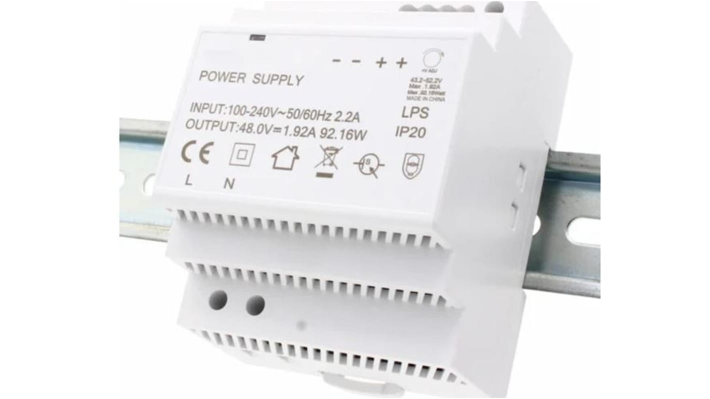 Alimentation pour rail DIN Brainboxes, série PW-301, 48V c.c.out 2A, 96W