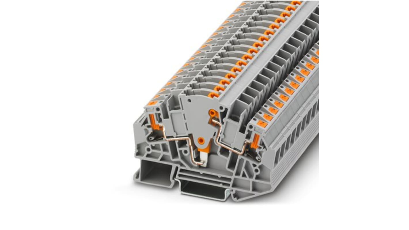 Phoenix Contact PTVME Series Grey Test Disconnect Terminal Block, Single-Level, Push In Termination