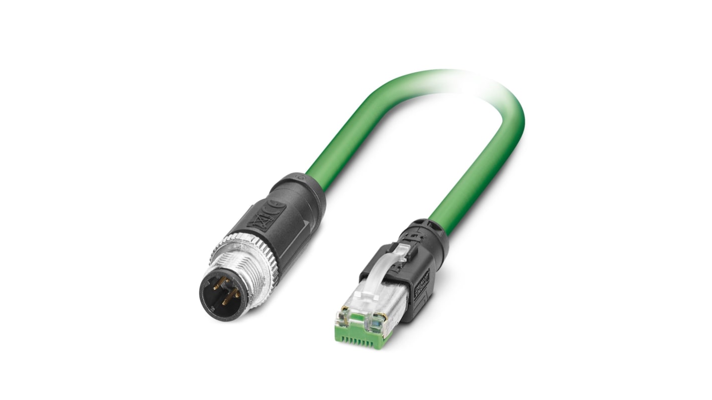 Phoenix Contact Cat5 Straight Male M12 to Straight Male RJ45 Ethernet Cable, Green PVC Sheath, 2m
