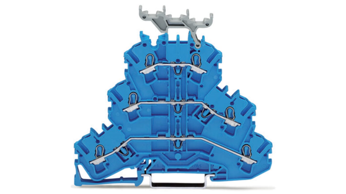 Wago TOPJOB S, 2002 Series Blue Feed Through Terminal Block, 2.5mm², Triple-Level, Push-In Cage Clamp Termination,