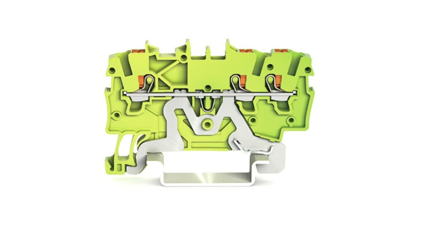 Wago TOPJOB S, 2200 Series Green/Yellow Earth Terminal Block, 1mm², Single-Level, Push-In Cage Clamp Termination, ATEX,