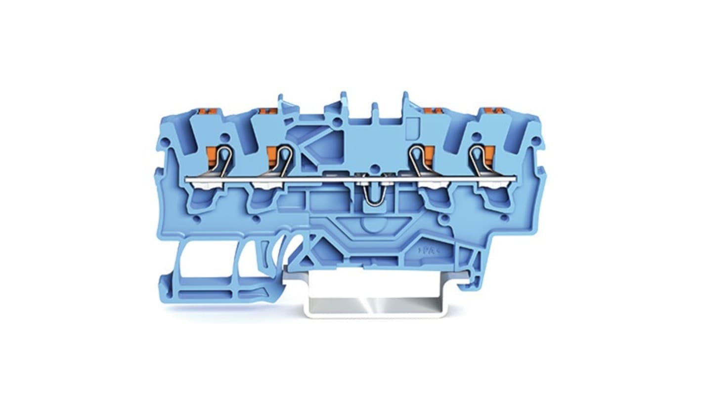 Wago TOPJOB S, 2201 Series Blue Feed Through Terminal Block, 1.5mm², Single-Level, Push-In Cage Clamp Termination,