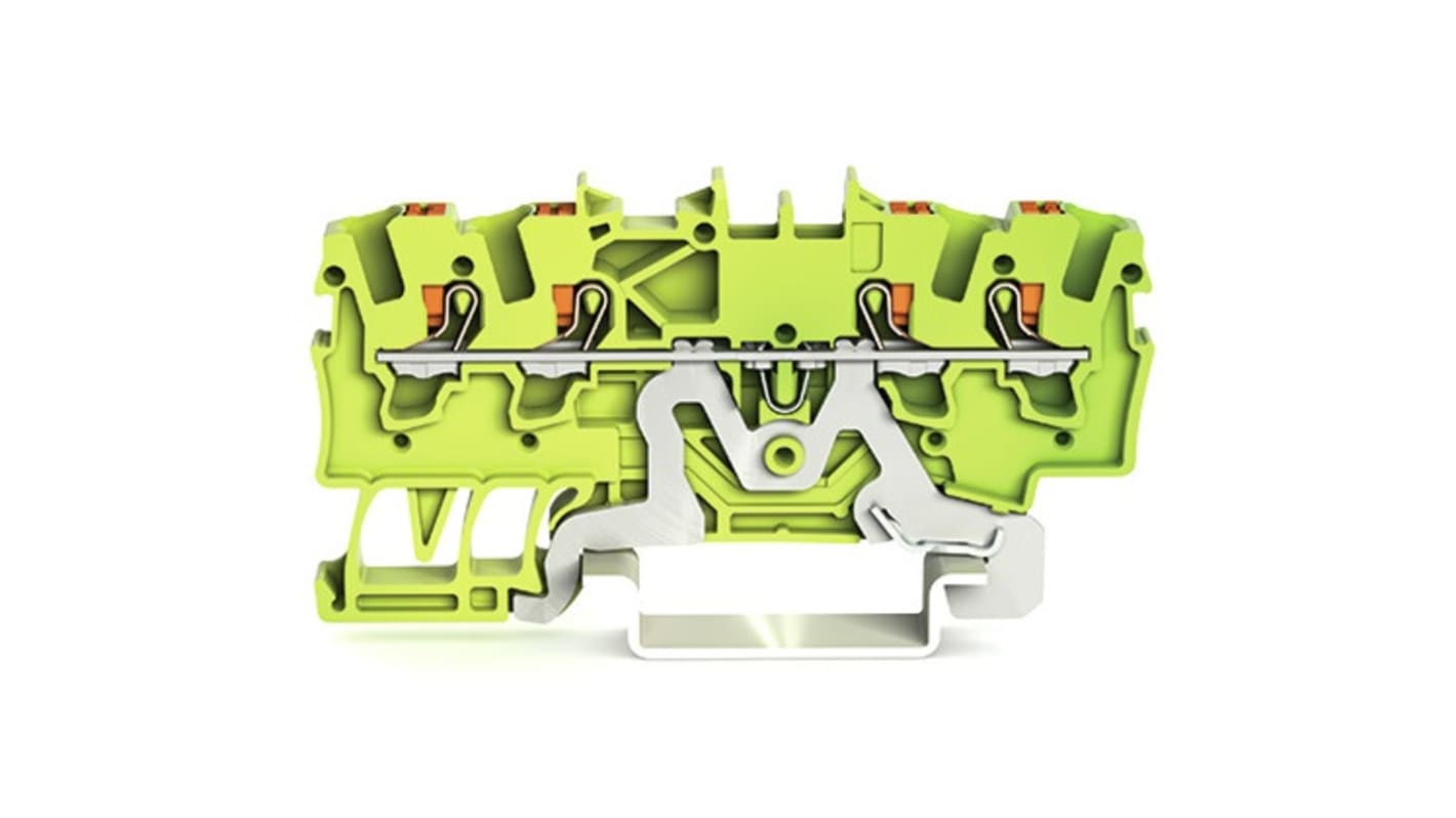 Wago TOPJOB S, 2201 Series Green/Yellow Earth Terminal Block, 1.5mm², Single-Level, Push-In Cage Clamp Termination,