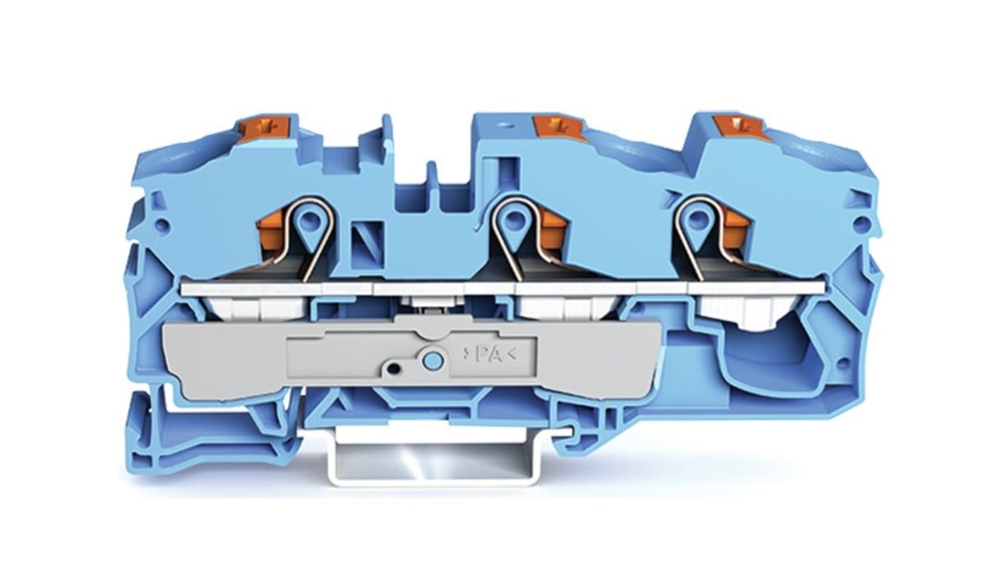 Wago TOPJOB S, 2216 Series Blue Feed Through Terminal Block, 16mm², Single-Level, Push-In Cage Clamp Termination, ATEX,