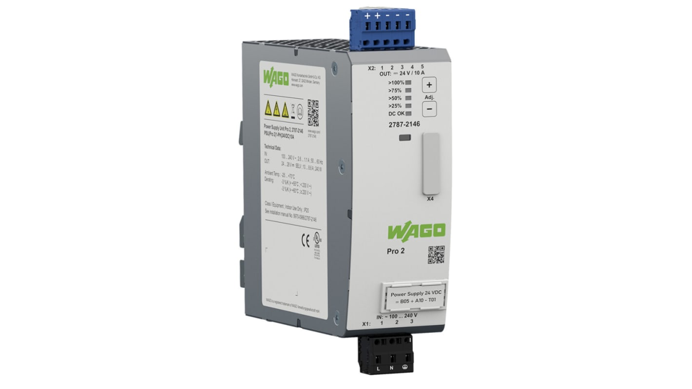 Wago 2787 DIN-Schienen Netzteil 240W, 90 → 264 V ac / 130 → 240V dc, 24V dc / 10A