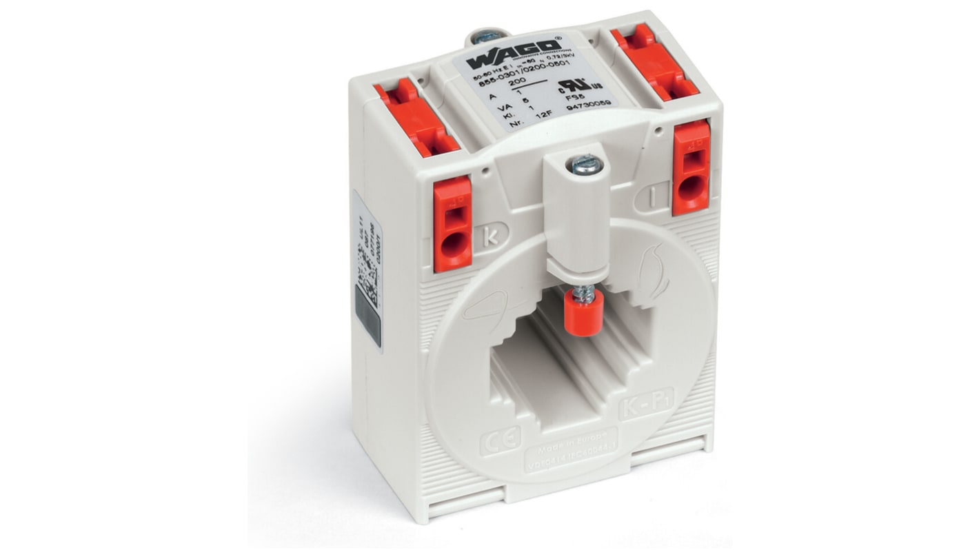 Wago 855 Series DIN Rail Mounted Current Transformer, 200A Input, 1 A Output, 1200 V