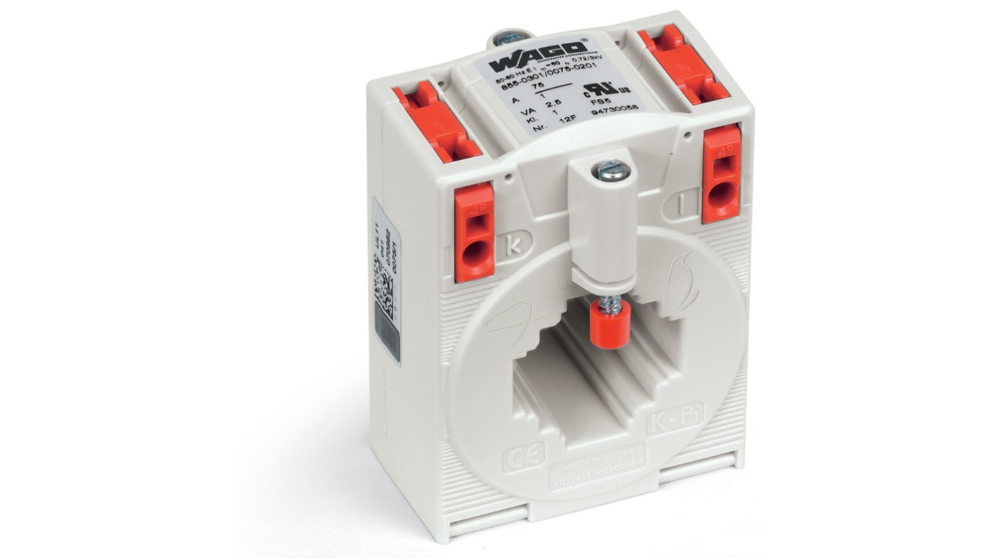 Wago 855 Series DIN Rail Mounted Current Transformer, 600A Input, 5 A Output, 1200 V