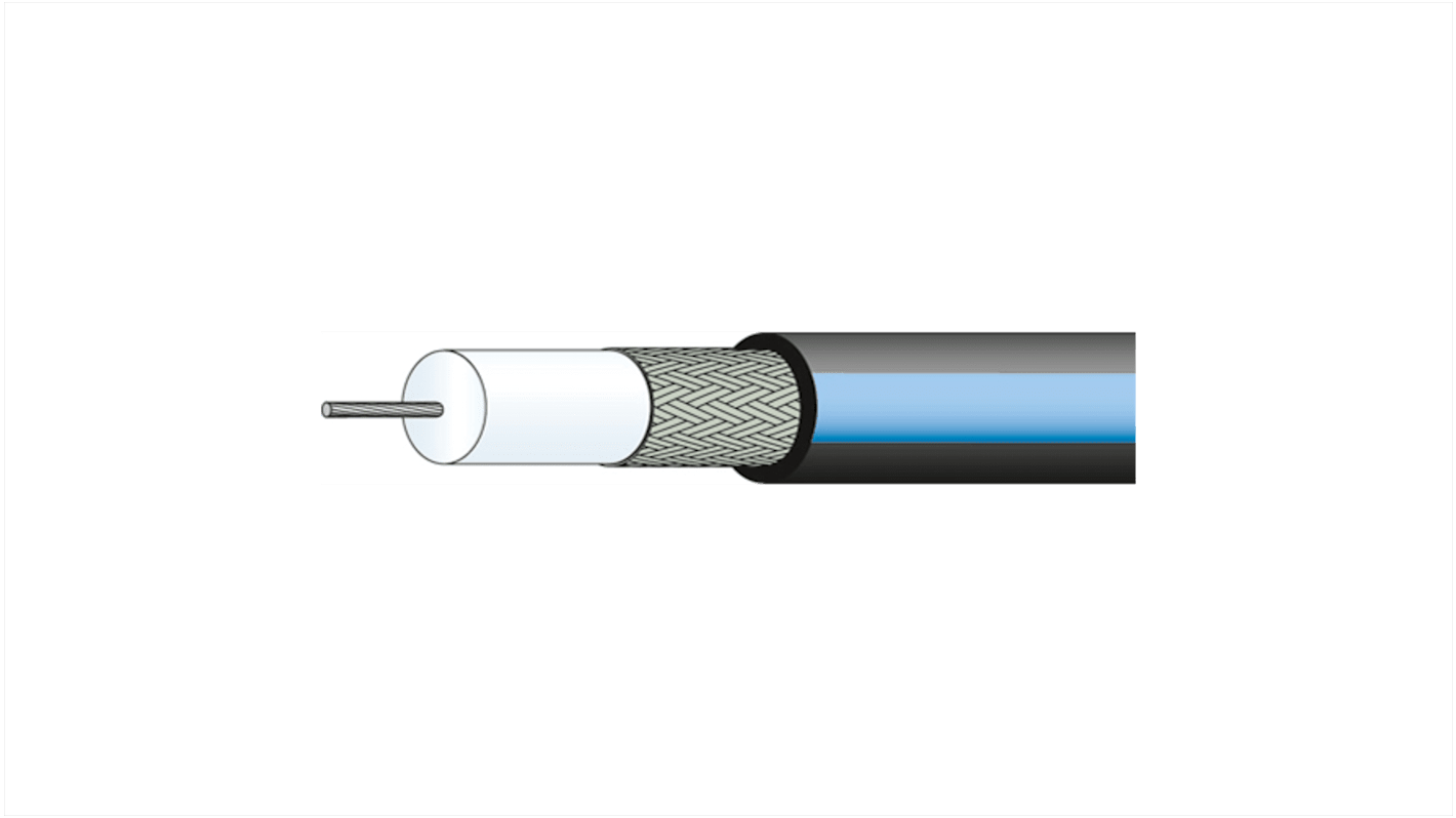 Cable coaxial RG179 Huber+Suhner, 75 Ω, long. 100m Negro