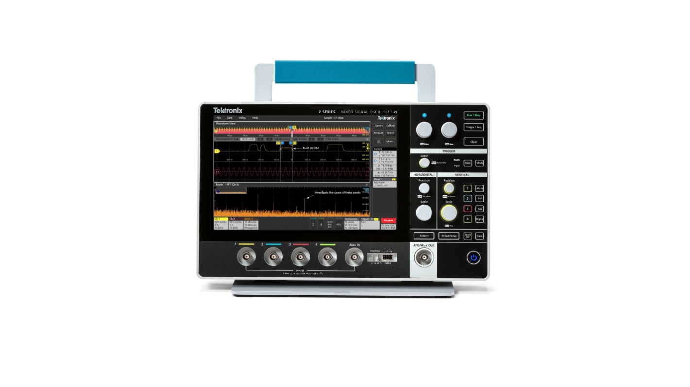 Osciloscopio Banco, portátil Tektronix MSO24, calibrado UKAS, canales:4 A, 16 D, 100MHZ, pantalla de 10.1plg