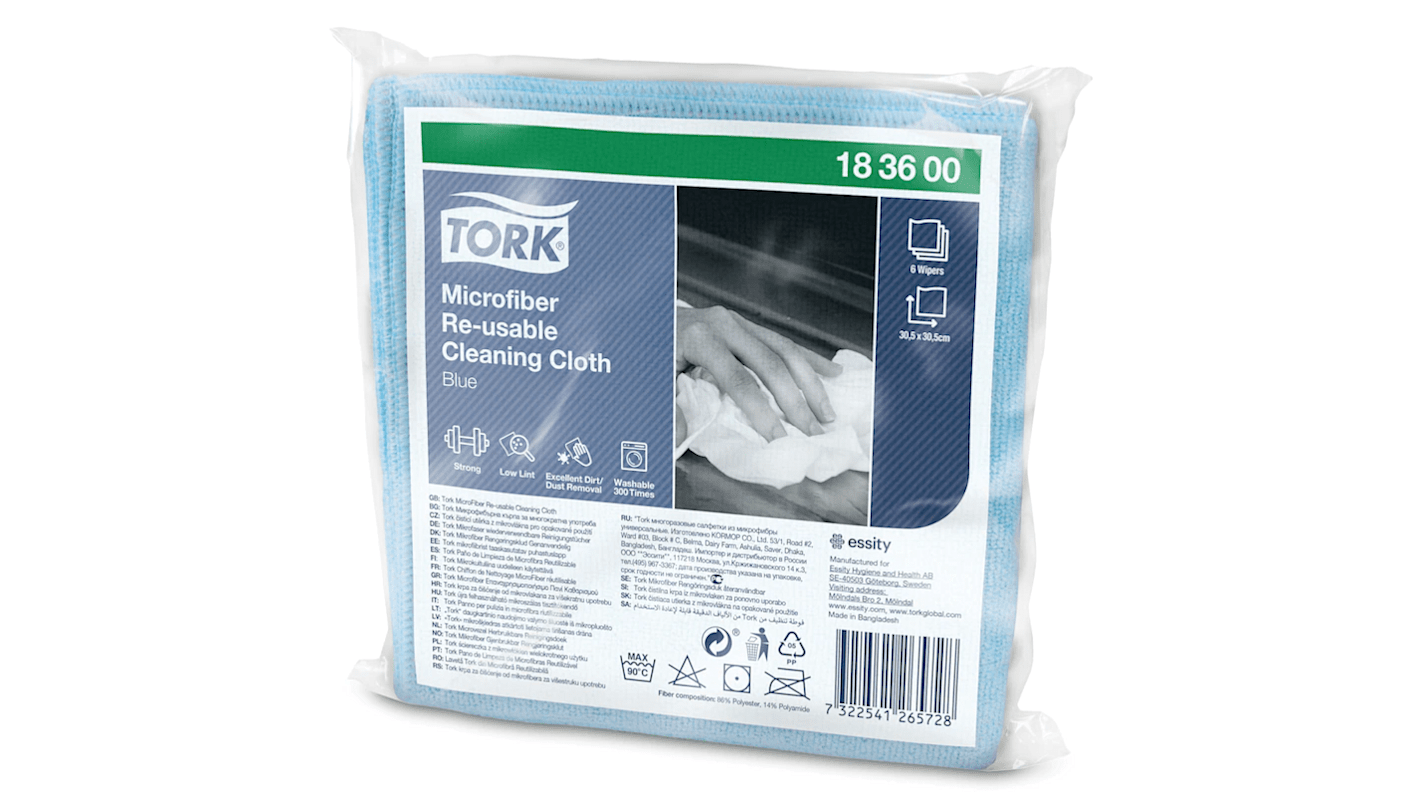 Tork Blue Microfibre Cloths for Cleaning, Plastic of 6