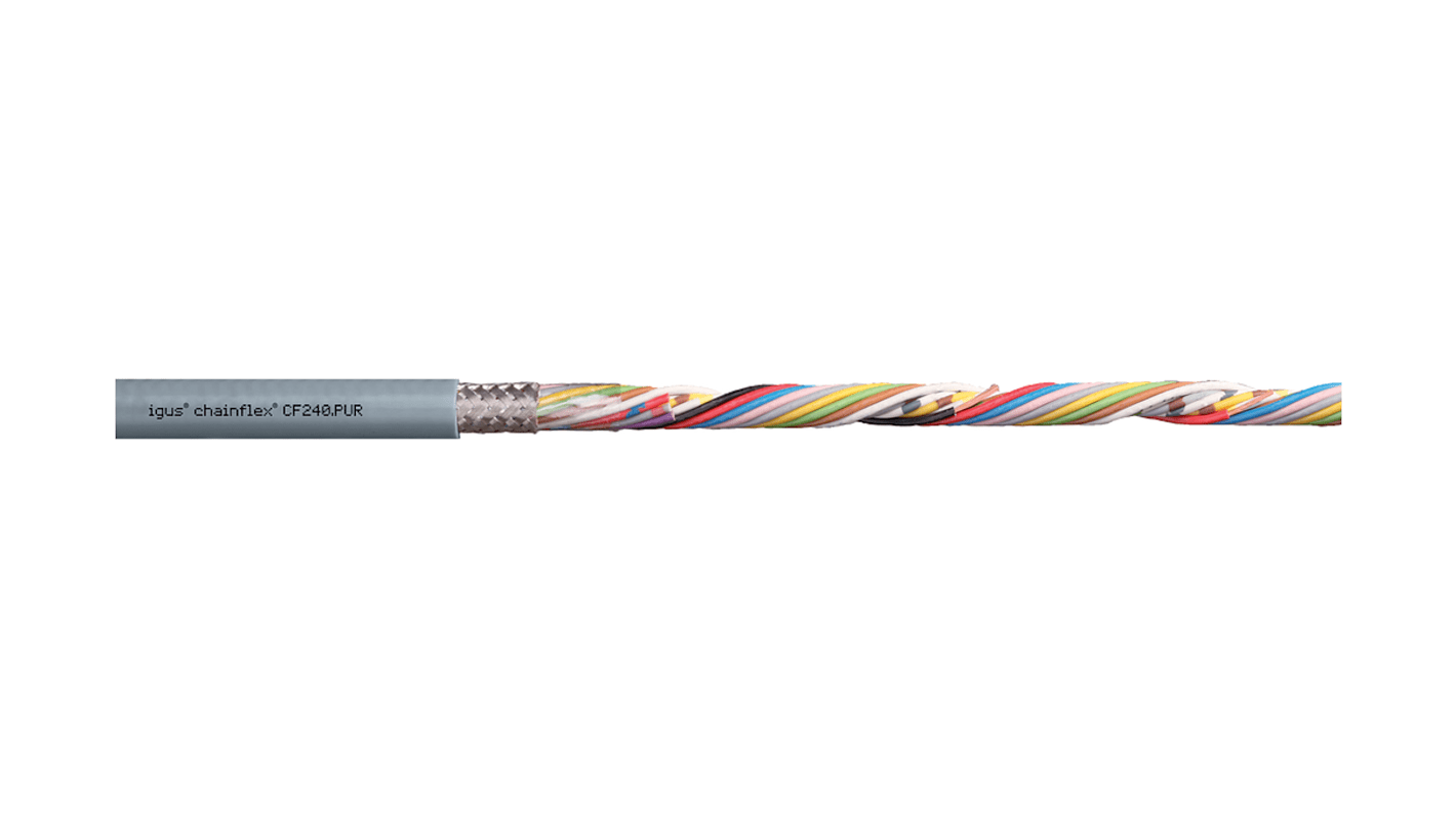 Cable de datos Datos Igus CF240.PUR, 0,14 mm², 26 AWG, long. 100m, Ø ext. 6.5mm Gris ventana