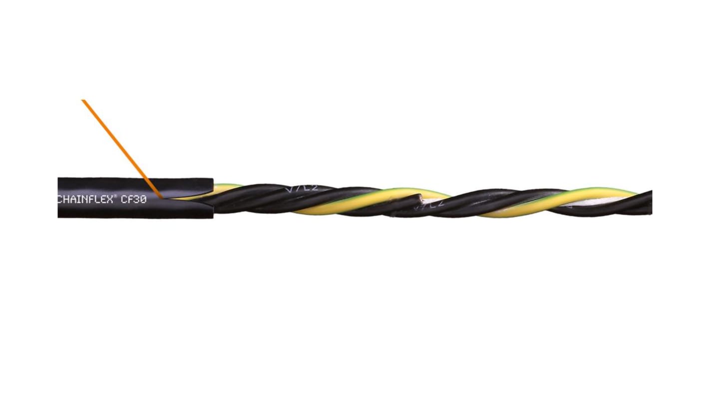 Cable Multiconductor de Alimentación Potencia Igus de 4 núcleos, 2,5 mm², long. 100m, 4 kV / 30 A, funda de PVC, Negro