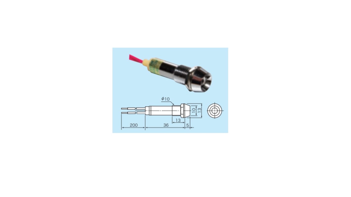 Sakazume Electric 表示灯, 220V, 赤, 実装ホールサイズ:10.2mm, DF-10JPL-R