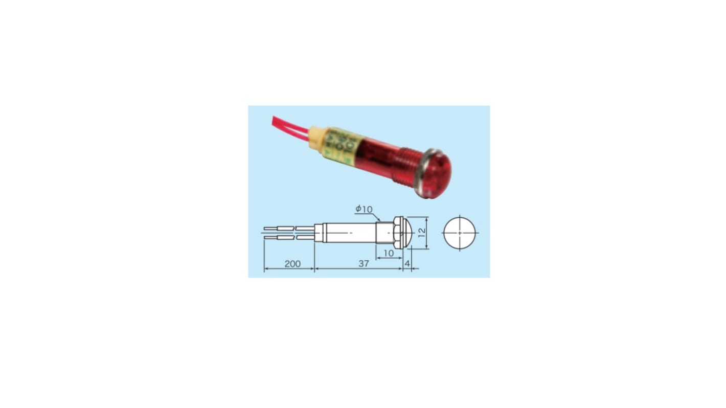 Sakazume Electric 表示灯, 220V, 赤, 実装ホールサイズ:10.2mm, DF-10ML-R