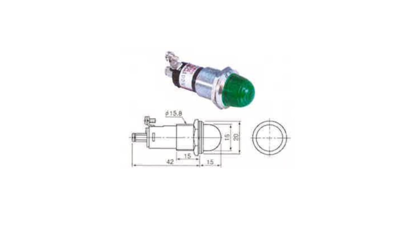 Sakazume Electric 表示灯, 200V ac, 緑, 実装ホールサイズ:16mm, DO8-B6M-AC/DC100-G/G