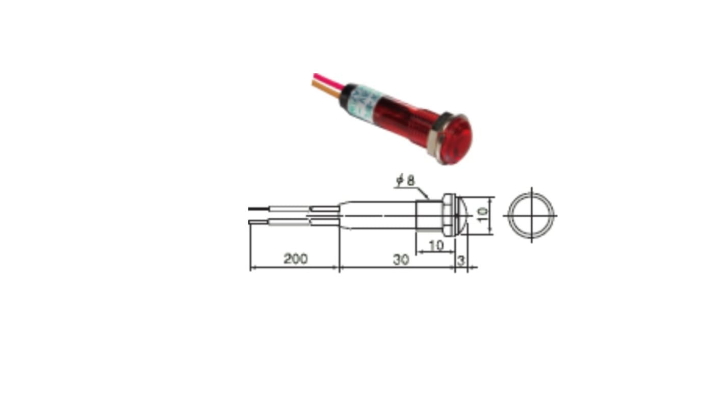 Sakazume Electric 表示灯, 60V, 緑, 実装ホールサイズ:8.2mm, DOF-8FL-G