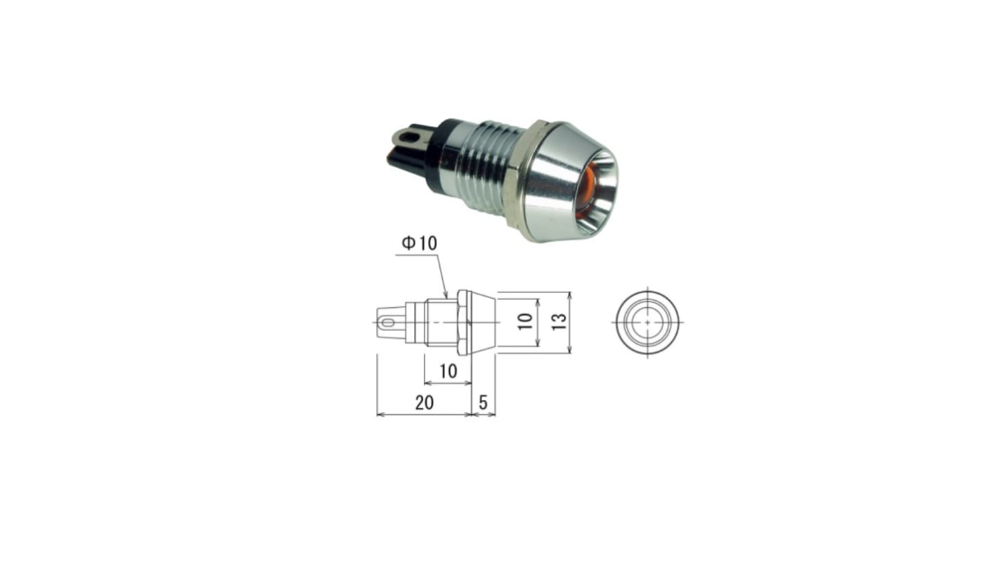 坂詰製作所 表示灯, 3.1V, 緑, 実装ホールサイズ:10mm, DUL-10HJ-G/G