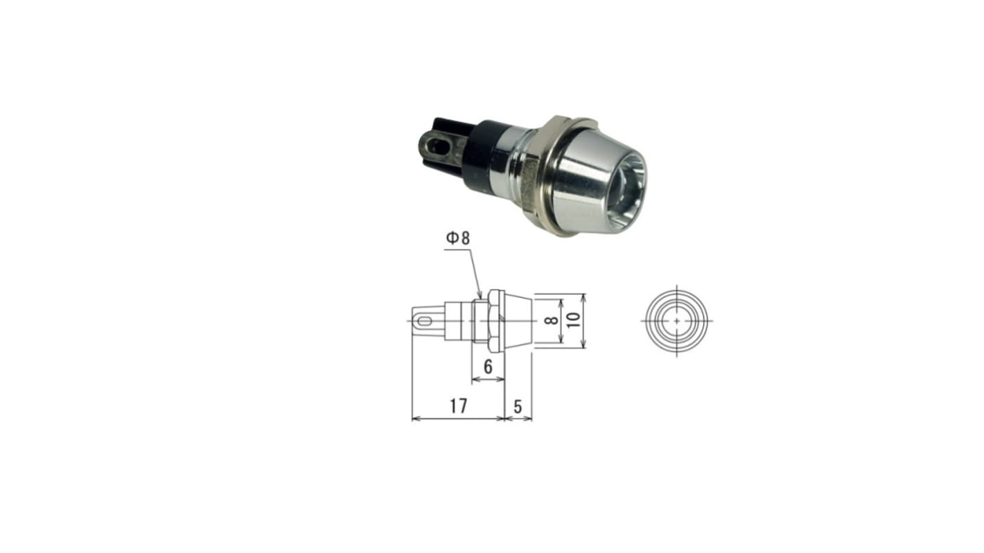 Sakazume Electric 表示灯, 3.1V, 緑, 実装ホールサイズ:8mm, DUL-8HJ-G/G