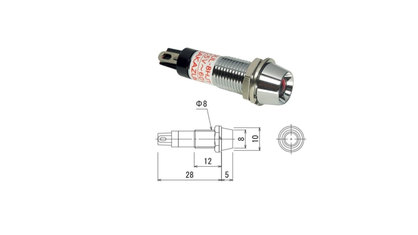 Sakazume Electric 表示灯, 60V, オレンジ, 実装ホールサイズ:8mm, DUL-8HJT-O/O