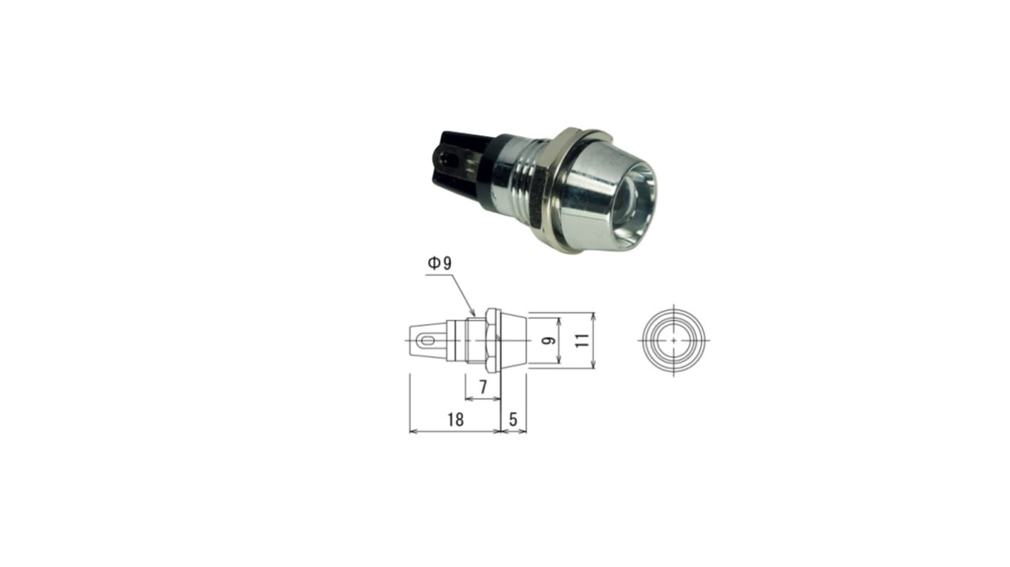 Sakazume Electric 表示灯, 3.1V, 緑, 実装ホールサイズ:9mm, DUL-9HJ-G/G