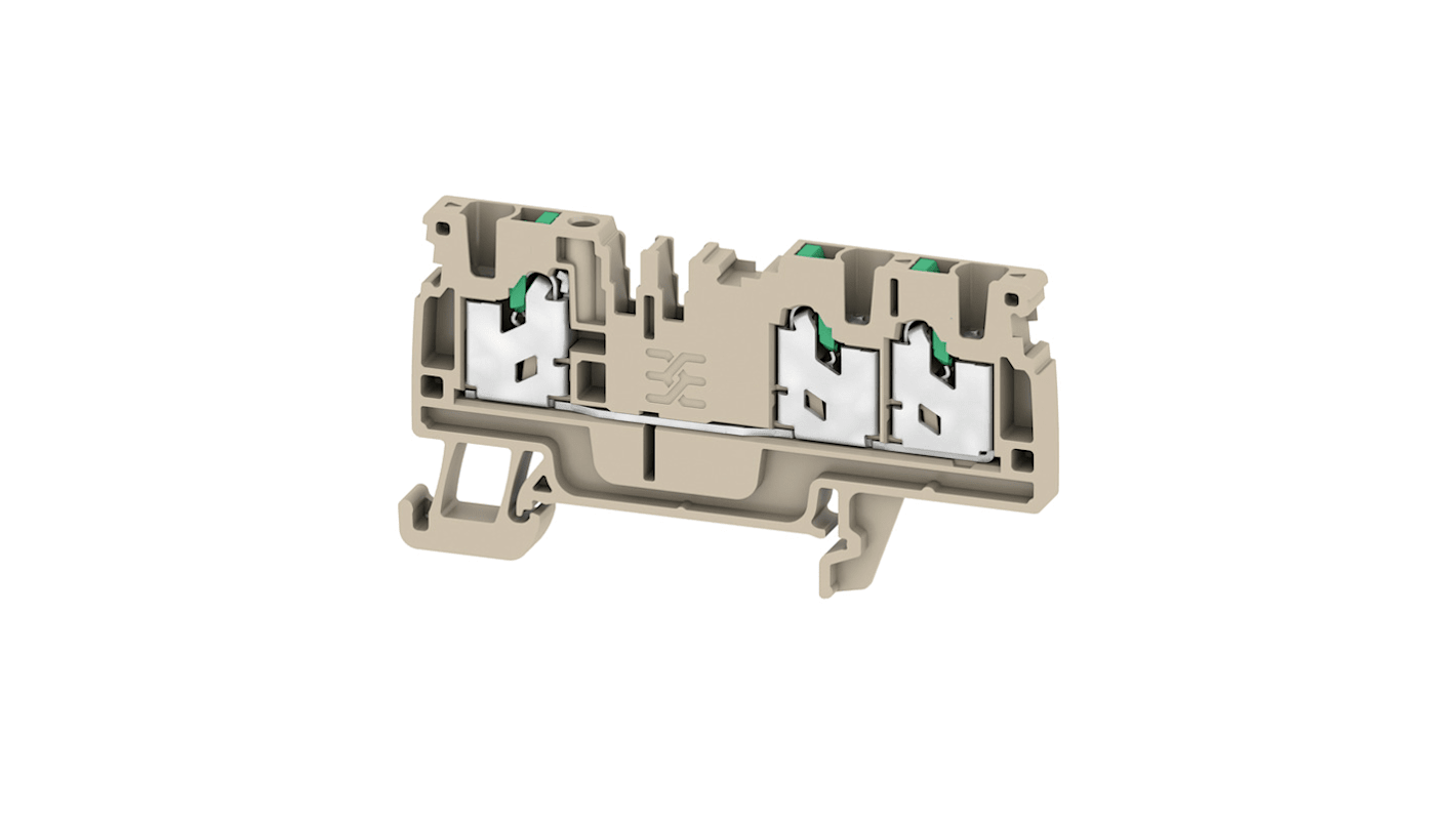 Weidmuller AS3C 2.5 Series Dark Beige Feed Through Terminal Block, 1-Level, Snap On Termination