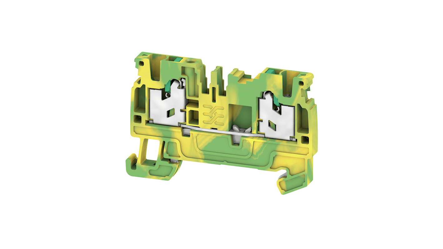 Weidmuller AS2C 2.5 PE Series Green/Yellow Feed Through Terminal Block, 1-Level, Snap On Termination