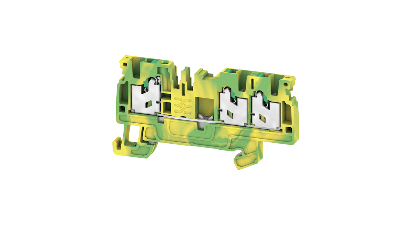 Weidmuller AS3C 2.5 PE Series Green/Yellow Feed Through Terminal Block, 1-Level, Snap On Termination