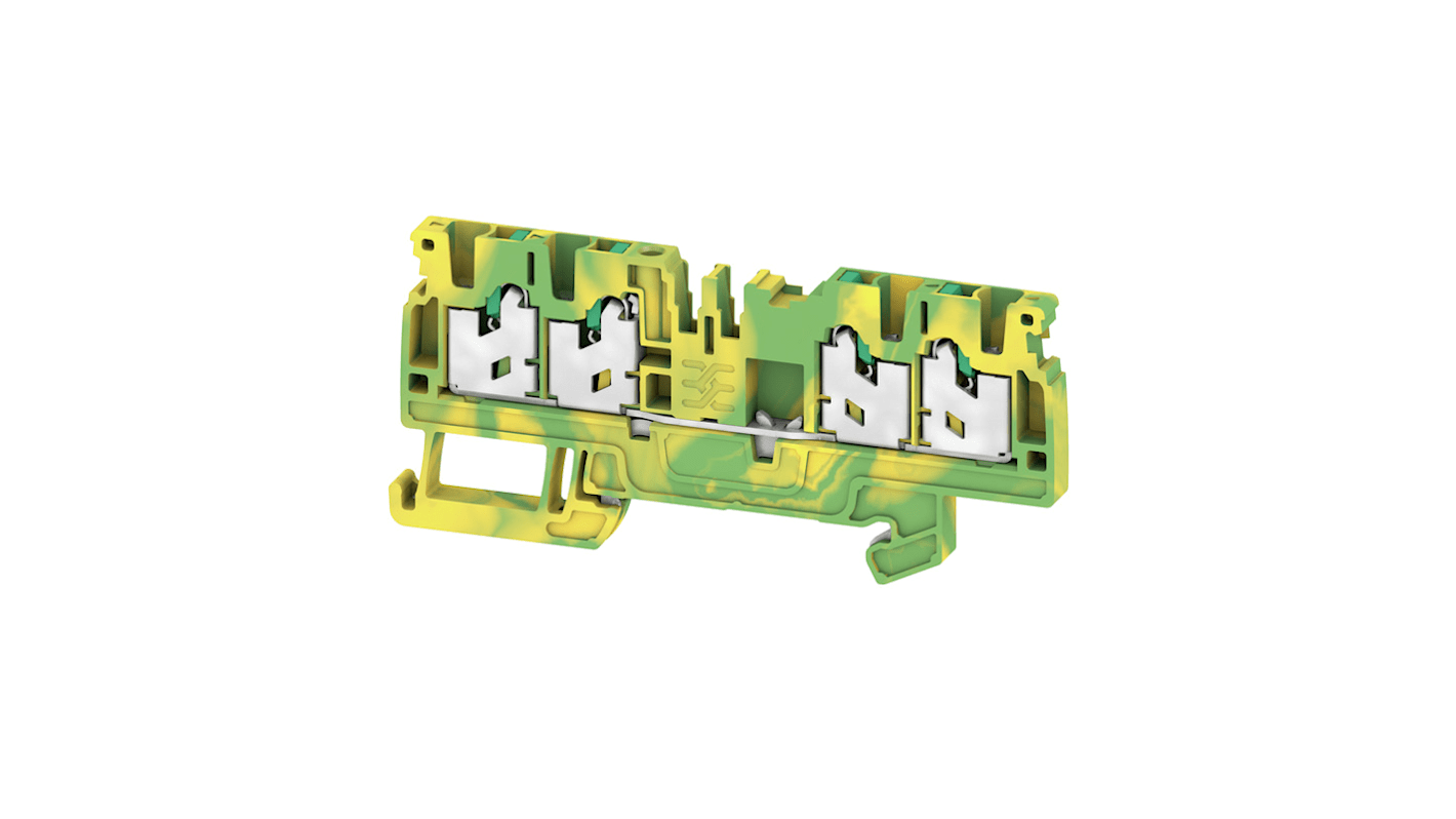 Weidmüller AS4C 2.5 PE Series Green/Yellow Feed Through Terminal Block, 1-Level, Snap On Termination