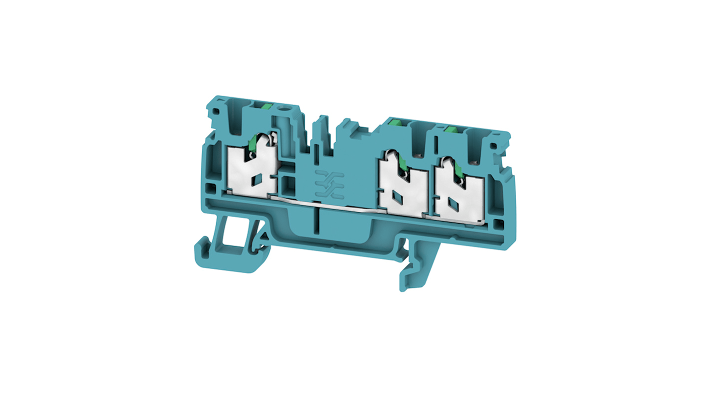 Weidmuller AS3C 2.5 BL Series Blue Feed Through Terminal Block, 1-Level, Snap On Termination