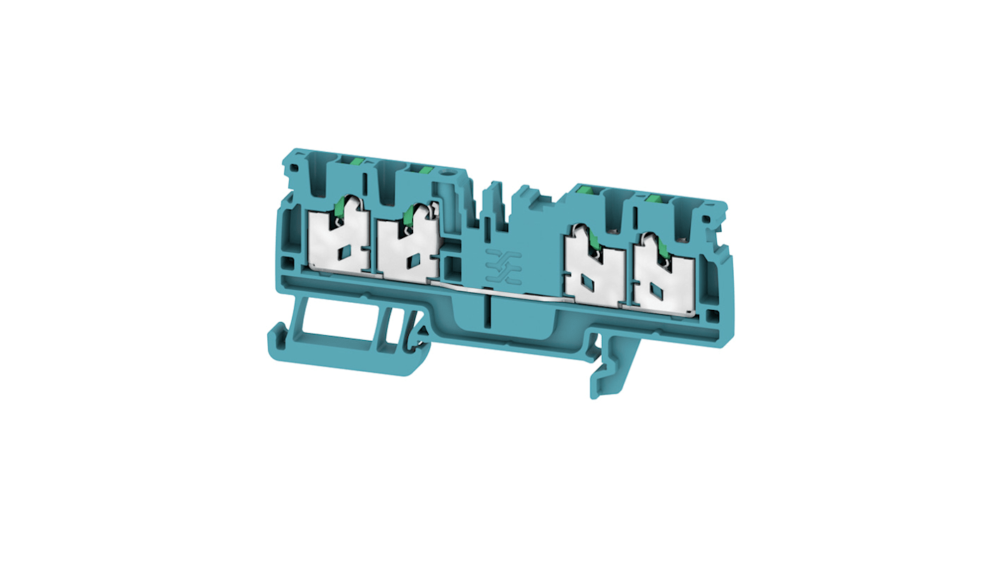 Weidmuller AS4C 2.5 BL Series Blue Feed Through Terminal Block, 1-Level, Snap On Termination