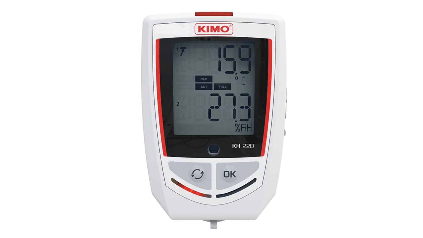 Registrador de datos KIMO KH-220-O, calibrado RS, para Corriente, Humedad, Luz, Pulso, Temperatura, Tensión, Presión