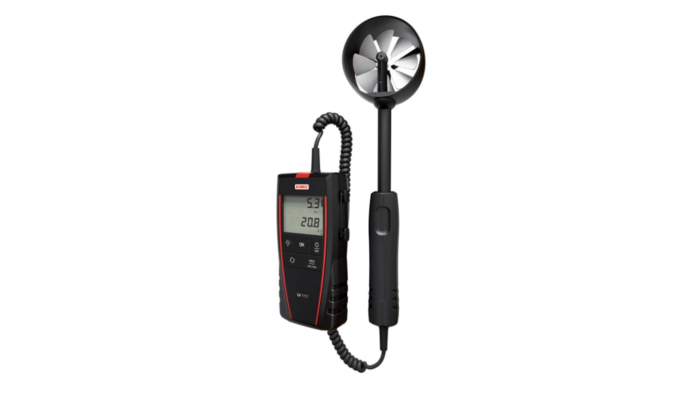 KIMO Anemometer bis 35m/s, 0.1m/s, Luftstrom, Luftgeschwindigkeit, Typ Flügelrad, ISO-kalibriert