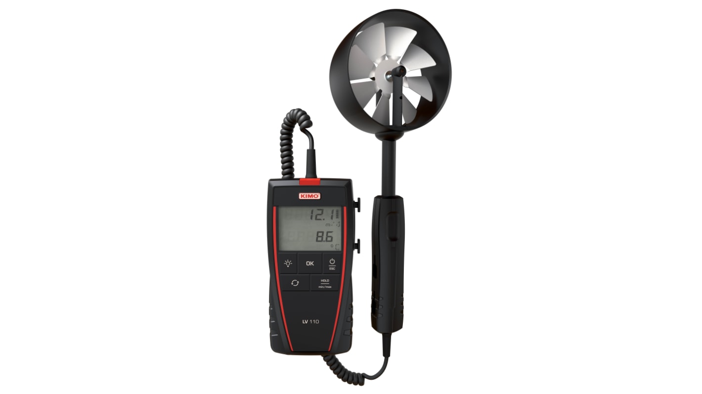 KIMO Anemometer bis 35m/s, 0.1m/s, Luftstrom, Luftgeschwindigkeit, Typ Flügelrad, ISO-kalibriert