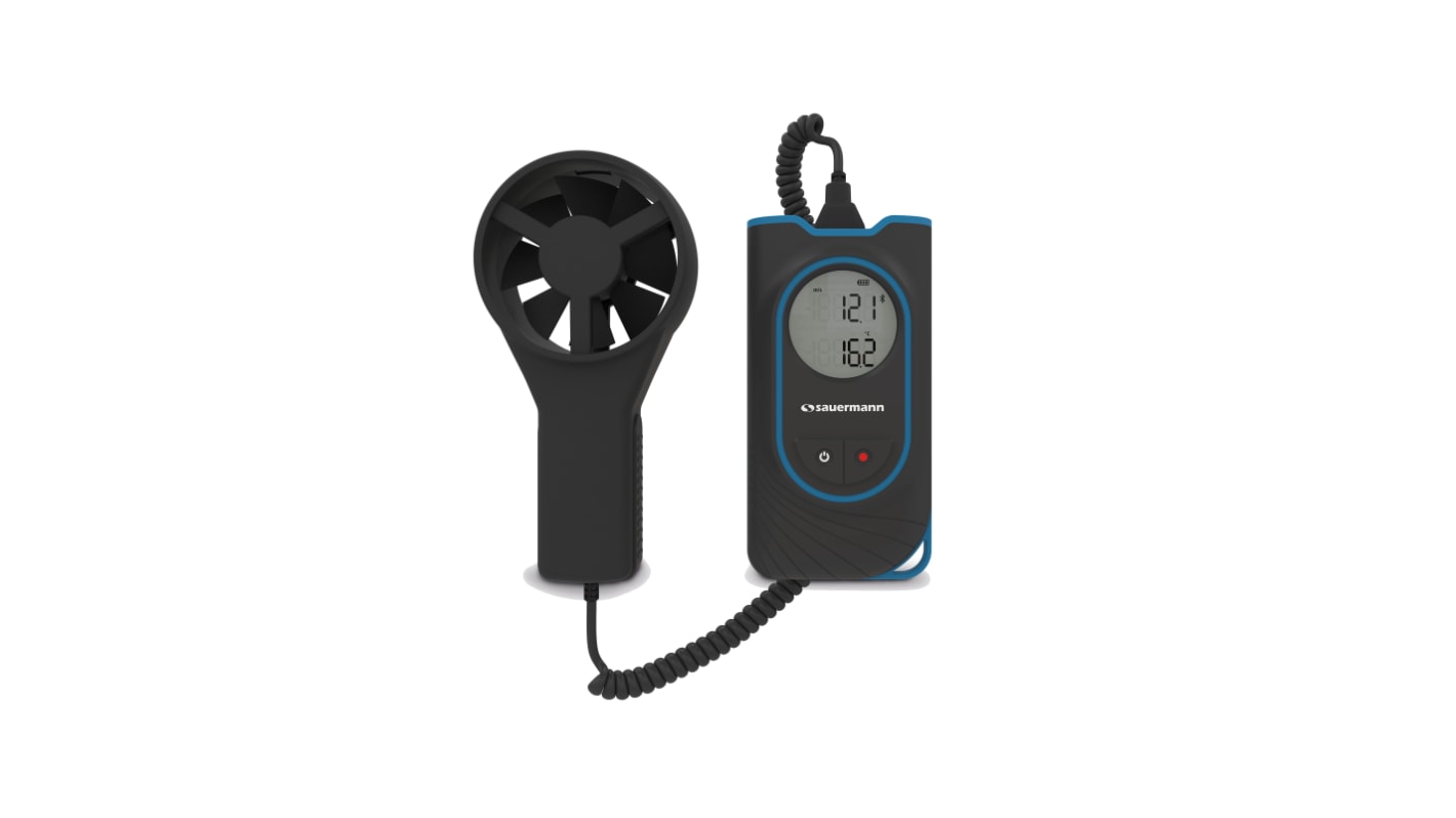 SAUERMANN. Anemometer, bis 30m/s, 0.1m/s, Luftstrom, Luftgeschwindigkeit, Temperatur, Typ Flügelrad, ISO-kalibriert