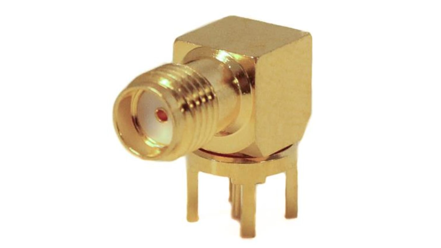 Mueller Electric, jack PCB Mount SMA Connector, 50Ω, Solder Termination, Right Angle Body