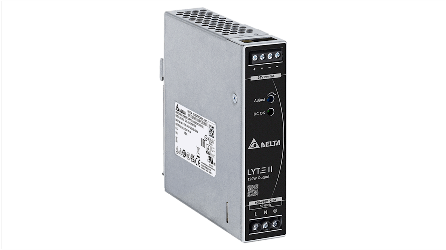 Delta Electronics DRL Getaktet DIN-Schienen Netzteil 120W, 90 → 264V ac, 24V dc / 5A