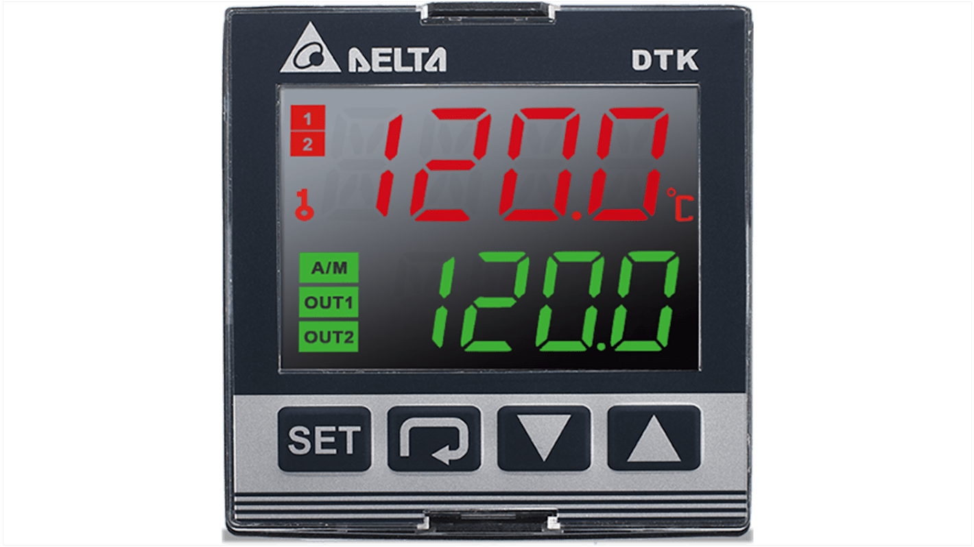 Delta Electronics DTK Panel Mount PID Temperature Controller, 48 x 48 (1/16 DIN)mm 1 Input, 2 Output Relay, 100