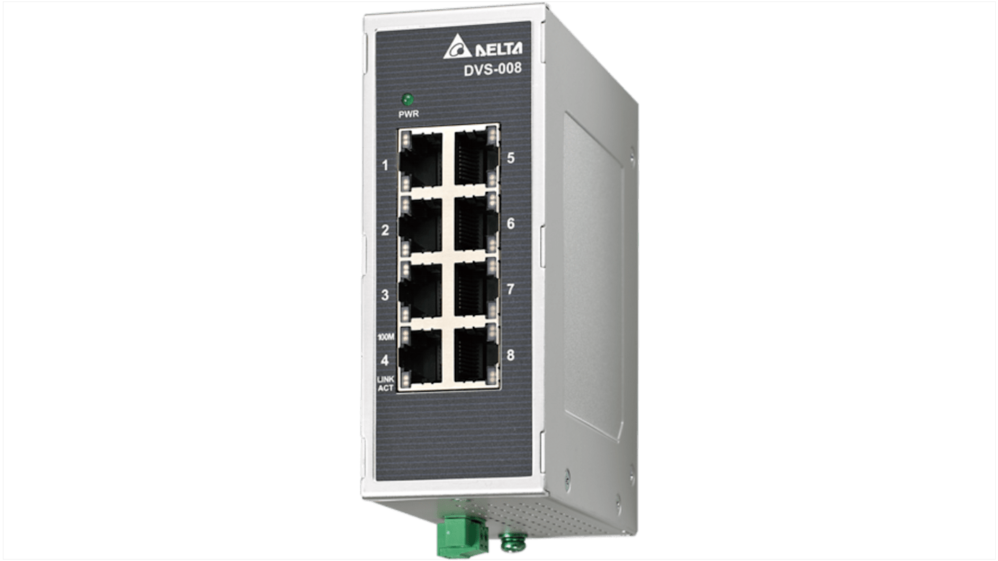 Delta Electronics Ethernet Switch, 8 RJ45 Ports, 2.4Mbit/s Transmission, 12 → 48V dc