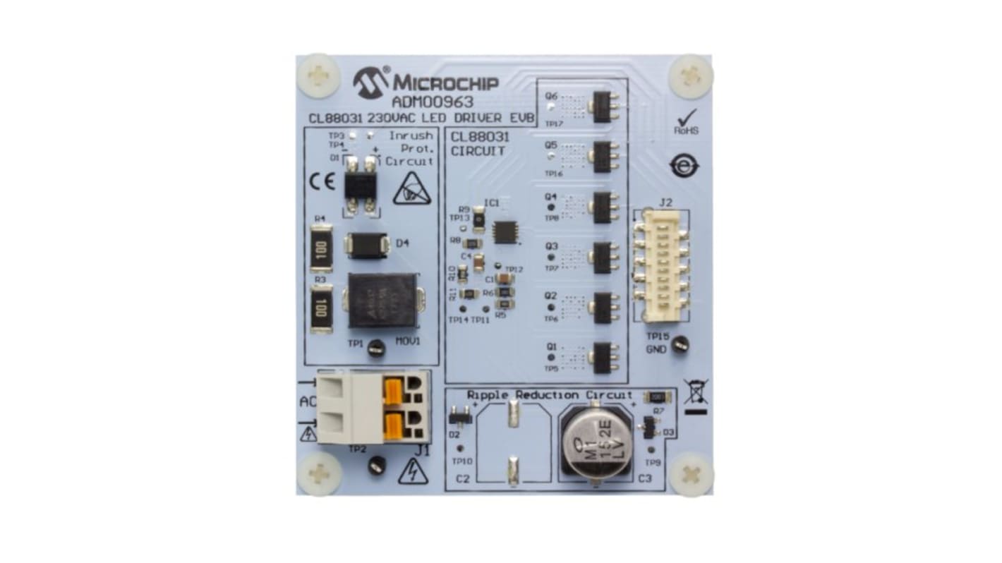 Microchip ADM00963, CL88031 230VAC LED Driver Smart LED Driver for LED DRIVER EVALUATION BOARD for CL88031