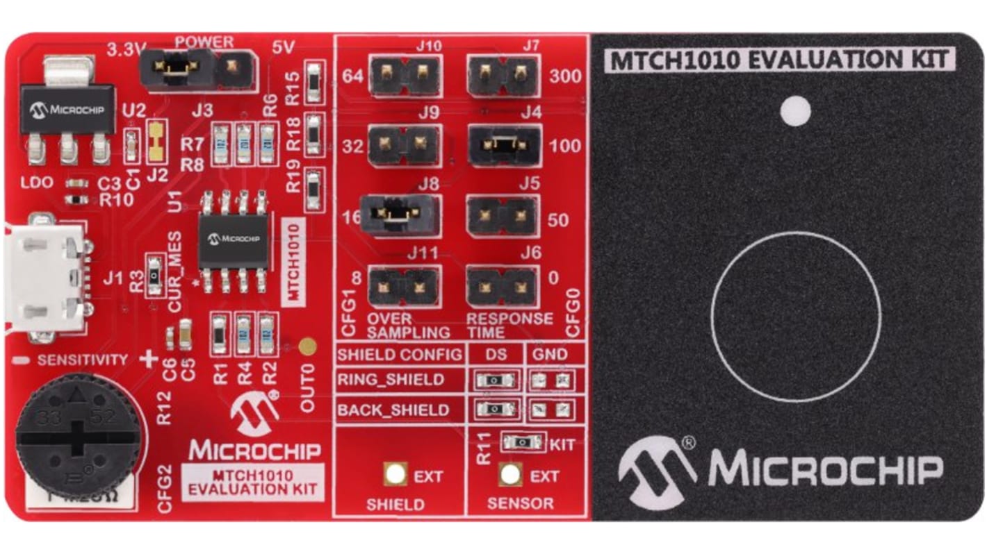 Kit di valutazione MTCH1010 Evaluation Kit Microchip, con Sensore tattile capacitivo