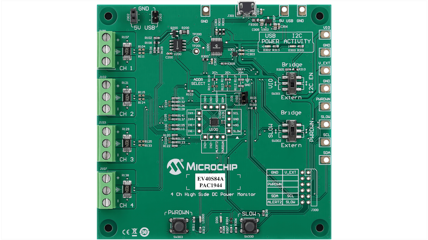 Placa de evaluación Administración de potencia Microchip PAC1944 4 Ch High Side DC Power Monitor - EV40S84A