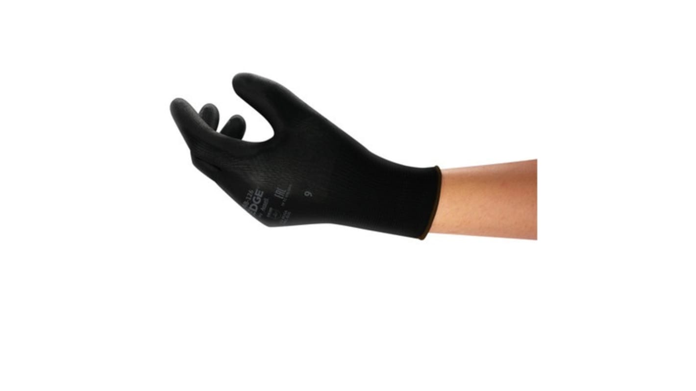 Ansell EDGE Black Polyester Abrasion Resistant, Dry Environment Work Gloves, Size 7, Small, Polyurethane Coating