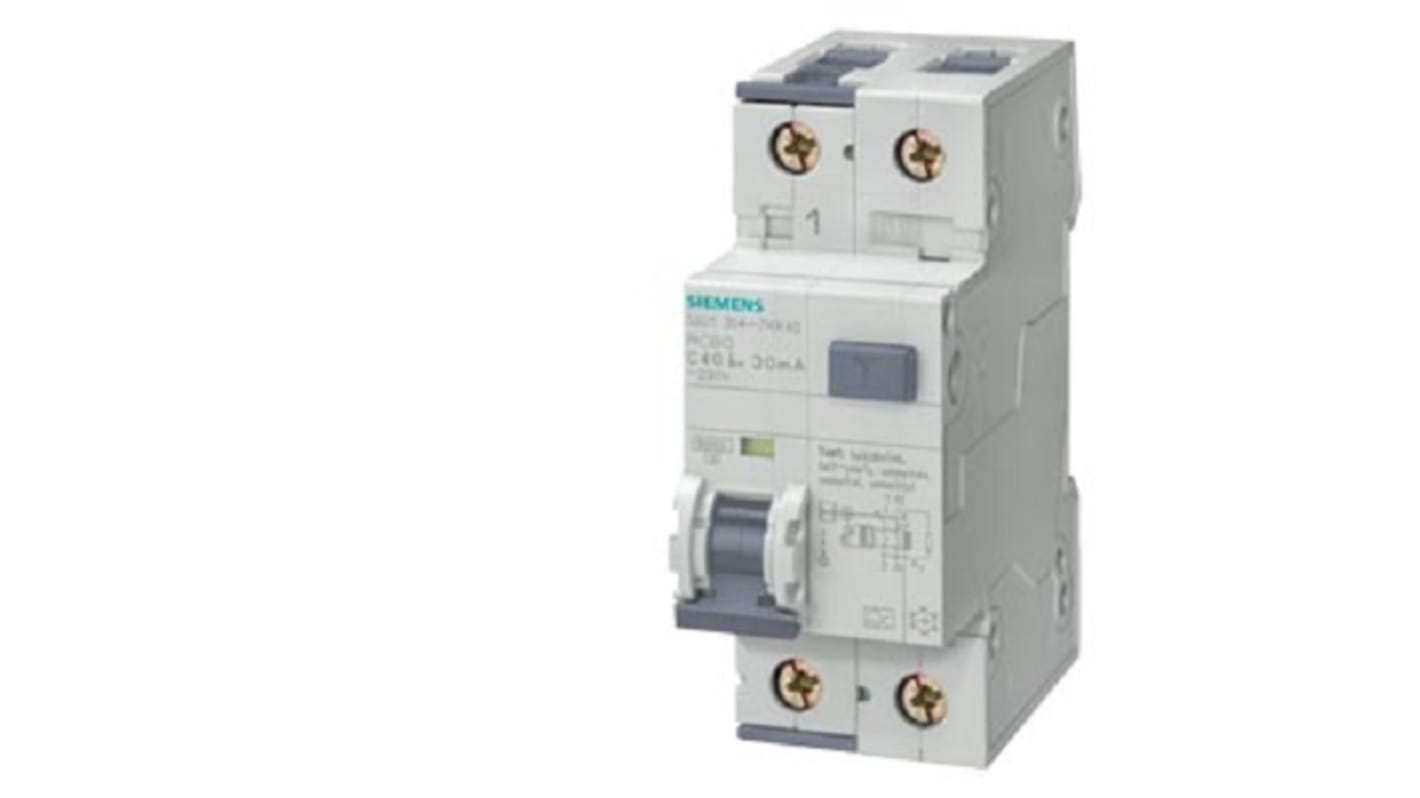 Disjoncteur différentiel magnéto-thermique Siemens 6A 2P, sensibilité 10mA Type A, SENTRON 5SU1xxx