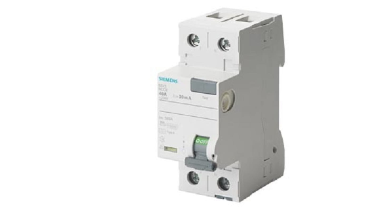 Siemens RCCB 2 pólusú A típusú, 40A, 300mA, SENTRON 5SV3xxx sorozat SENTRON 230V ac