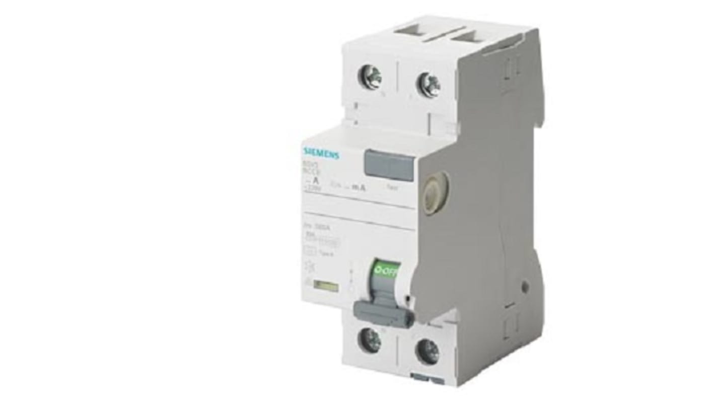 RCCB Siemens, 63A Tipo A, 2 Polos, 300mA SENTRON 230V ac