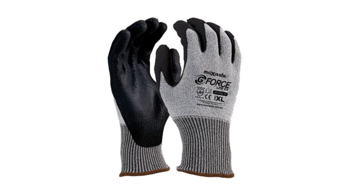 Maxisafe Black, Grey HPPE Abrasion Resistant Work Gloves, Size 9, Large, Polyurethane Coating