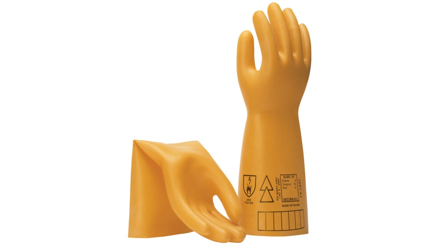 Maxisafe Yellow Natural Rubber Latex Electrical Protection Electricians Gloves, Size 9, Large