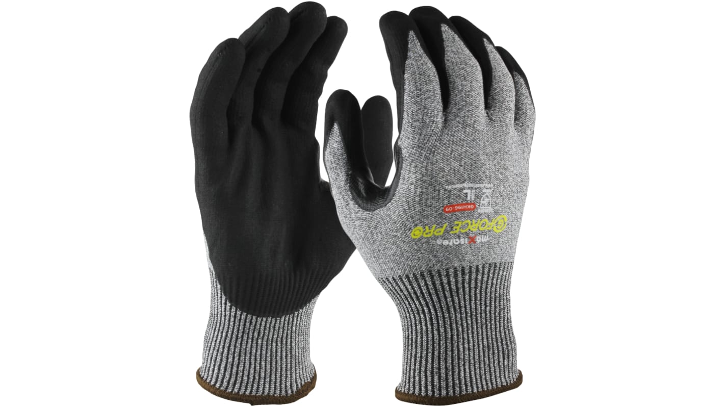 Maxisafe Black, Grey Abrasion Resistant, Cut Resistant Work Gloves, Size 7, Nitrile Micro-Foam Coating