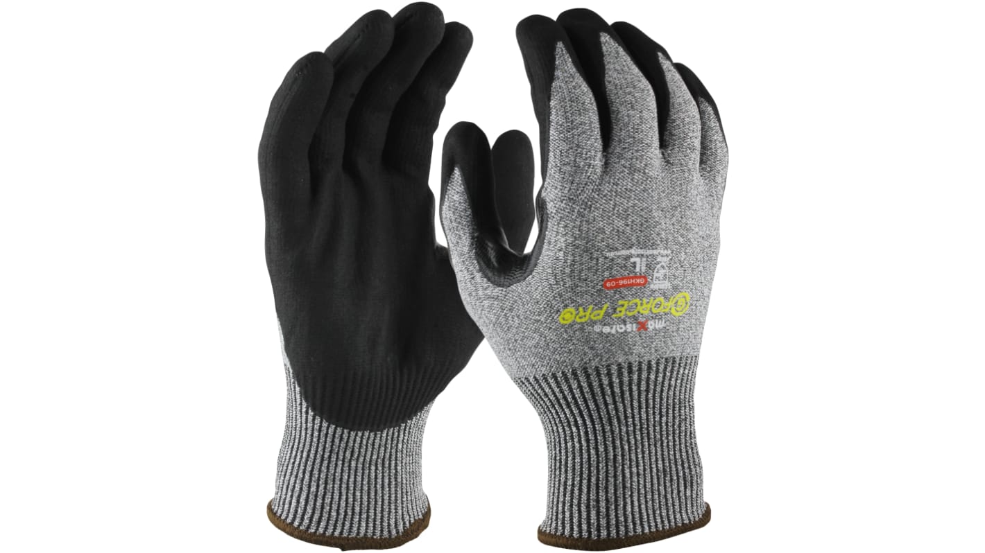 Maxisafe Black, Grey Abrasion Resistant, Cut Resistant Work Gloves, Size 9, Large, Nitrile Micro-Foam Coating