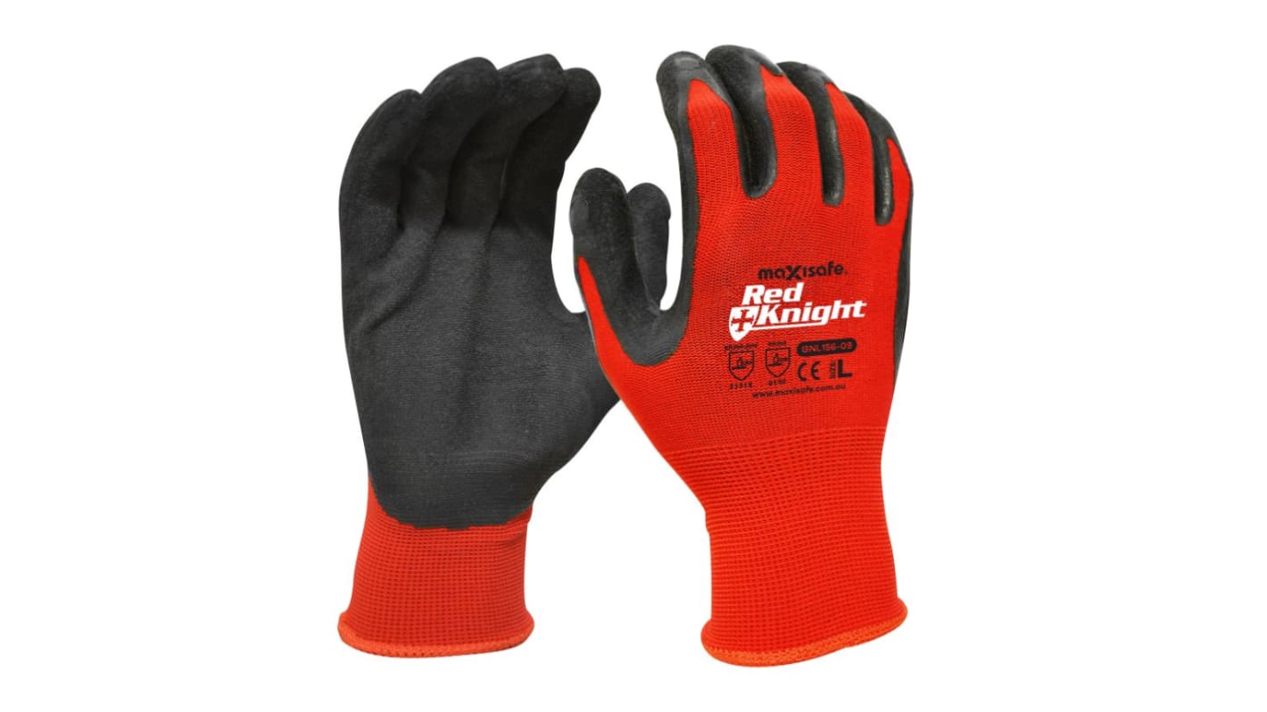 Maxisafe Black/Red Lycra, Nylon Abrasion Resistant, Cut Resistant, Puncture Resistant Work Gloves, Size 8, Latex Coating